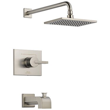Delta Faucet Vero 14 Series SingleFunction Tub and Shower Trim Kit with SingleSpray TouchClean Rain Shower Head Stainless T14253SS Valve Not Included