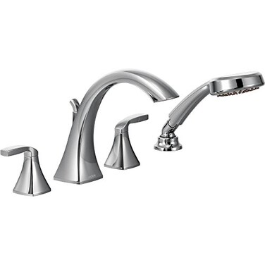 Moen T694 Voss TwoHandle Deck Mount Roman Tub Faucet Trim Kit with Single Function Handshower Valve Required Chrome