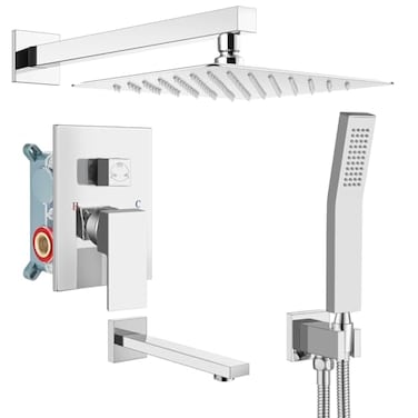 gotonovo Shower System with Tub Spout Wall Mounted Rain Shower Head and Handle Combo Shower Faucet Set with Valve 10 Inch Polish Chrome