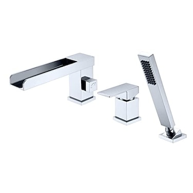SUMERAIN Waterfall Roman Tub Faucet with Hand Shower 3 Hole Bathtub Faucet Chrome Finish