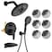 SHAMANDA Luxury Tub Shower Faucet Set with Roundin Valve Wall Mounted Shower System with Waterfall Tub Spout and 6Setting Rain Shower Head with 9Setting Handheld Matte Black L80837