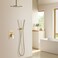 TRUSTMI 12 Inch Ceiling Mount Rain Shower System Complete 3in1 Set with Handheld Spray and PushButton Diverter cUPC Pressure Balanced Valve All Solid Brass Brushed Gold
