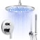 SKOWLL Shower Faucet Set Ceiling Mount 12 Inch LED Rain Shower Head with Handheld Single Handle Round Roughin Shower Valve Kit Brass 3 Color Changing Showerhead Polished Chrome