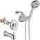 Aolemi Shower Faucet Set with Tub Spout Rain Shower Head System Shower Trim Kit Pressure Roughin Valve Included ABS 8 Setting Dual Shower Head and Handheld Spray Polish Chrome