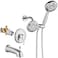 Aolemi Shower Faucet Set with Tub Spout Rain Shower Head System Shower Trim Kit Pressure Roughin Valve Included ABS 8 Setting Dual Shower Head and Handheld Spray Polish Chrome