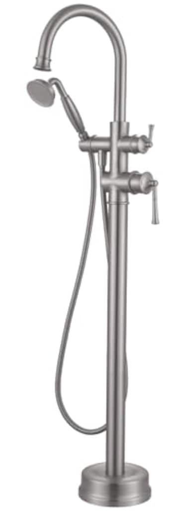 Hangoro Classic Free Standing Tub Faucet Solid Brass Construction Floor Mounted Design Antique Handheld Sprayer High Flow Rate 360 Degree Swivel Spout Brushed Nickel Finish