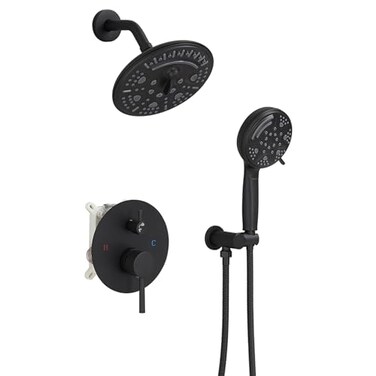 BWE Bathroom Luxury Rain Mixer Shower Combo Set Wall Mounted Multifunctional Shower Sprinkler Rainfall Shower Head System Matte Black Finish Shower Faucet