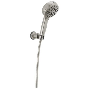 Delta 7Setting Brushed Nickel WallMount Handheld Shower Head with ProClean Spray Hand Held Shower Head and Hose with High Pressure Spray Lumicoat Stainless 55884SSPR