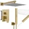 RUMOSE Brushed Gold Rainfall Shower System 12 Inch High Pressure Square Shower Head with 2 in 1 Handheld Spray Wall Mount Brass Bathroom Shower Faucet Set with cUPC Roughin Valve