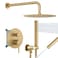 BESy Shower System with 10 Inch Round Rain Shower Head and Handheld Wall Mounted High Pressure Rainfall Shower Faucet Fixture Combo Set with 2 in 1 Handheld Showerhead for Bathroom Brushed Gold