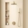 BESy Shower System with 10 Inch Round Rain Shower Head and Handheld Wall Mounted High Pressure Rainfall Shower Faucet Fixture Combo Set with 2 in 1 Handheld Showerhead for Bathroom Brushed Gold