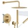 BESy Shower System with 10 Inch Round Rain Shower Head and Handheld Wall Mounted High Pressure Rainfall Shower Faucet Fixture Combo Set with 2 in 1 Handheld Showerhead for Bathroom Brushed Gold