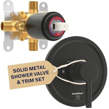 HammerHead Showers Solid Metal SingleHandle Trim Kit with RoughIn Shower Valve Volume and Temperature Control Pressure Balance Matte Black