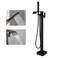 BWE Black Freestanding Bathtub Faucet Floor Mounted Tub Filler Waterfall Tub Spout with Handheld Shower Head Single Handle Solid Brass Construction Bathtub System Matte Black