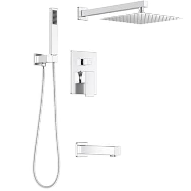 Lava Odoro Modern 3Setting Square Shower and Tub Faucet Set with Shower Head and Handheld Sprayer Chrome Rainfall Shower System with Tub Spout Shower Valve Trim Kit Chrome SF103CT
