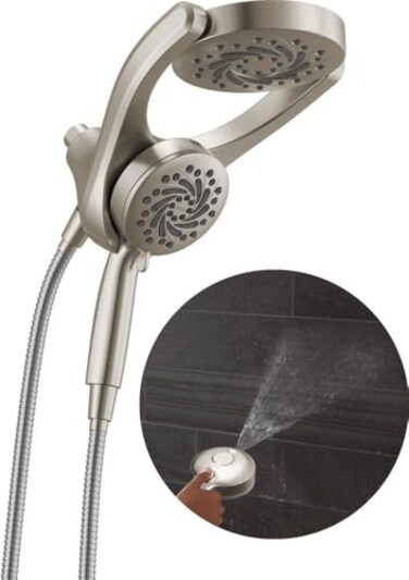 Delta 5Setting HydroRain 2in1 Dual Shower Head with ProClean Spray Brushed Nickel High Pressure Shower Head with Handheld Spray 175 GPM Flow Rate Satin Nickel 75419SN