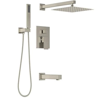 Lava Odoro Modern 3Setting Square Shower and Tub Faucet Set with Shower Head and Handheld Sprayer Brushed Nickel Rainfall Shower System with Tub Spout Shower Valve Trim Kit SF103BNT