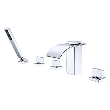 SUMERAIN Waterfall Roman Tub Faucet with Handheld Sprayer Deck Mount Bathtub Faucet Chrome Finish