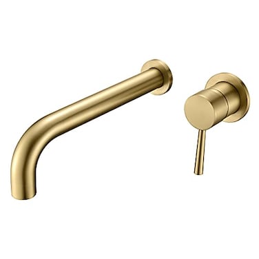 SUMERAIN Wall Mount Bath Tub Faucet Brushed Gold Tub Filler Extra Long Spout with High Flow Rate Includes Brass Roughin Valve