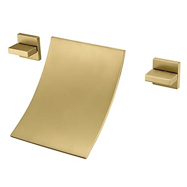 SUMERAIN Waterfall Tub Faucet High Flow Wall Mount Bathtub Faucet Filler Two Handles Brushed Gold Finish