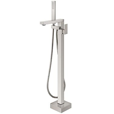 Aolemi Freestanding Bathtub Faucet Floor Mount Tub Filler Single Handle Brass Standing Bathtub Tap with Handheld Spray Swivel Right Angle Spout Brushed Nickel