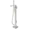 Aolemi Freestanding Bathtub Faucet Floor Mount Tub Filler Single Handle Brass Standing Bathtub Tap with Handheld Spray Swivel Right Angle Spout Brushed Nickel