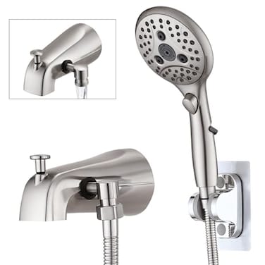 PROOX All Metal Tub Spout with Diverter 6 Settings Hand held Shower with ONOff Pause Switch Bathtub Faucet with Sprayer Brushed Nickel