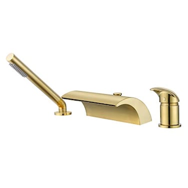 sumerain 3 Hole Roman Tub Faucet with Hand Shower High Flow Single Handle Waterfall Bathtub Filler Brushed Gold Finish