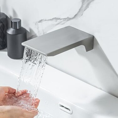 HAMOLER High Flow Waterfall Tub Spout Bathroom Sink Spout for Bathroom Vanity Sink Faucet Sprayer Wall Mount Waterfall Tub Spouts Without Diverter Brushed Nickel