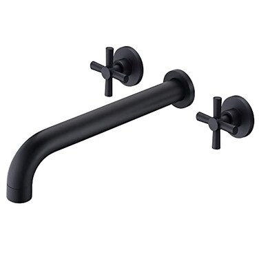 SUMERAIN Wall Mount Tub Filler Matte Black Bathtub Faucet High Flow Two Cross Handles with Rough in Valve Extra Long Spout
