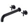 SUMERAIN Wall Mount Tub Filler Matte Black Bathtub Faucet High Flow Two Cross Handles with Rough in Valve Extra Long Spout