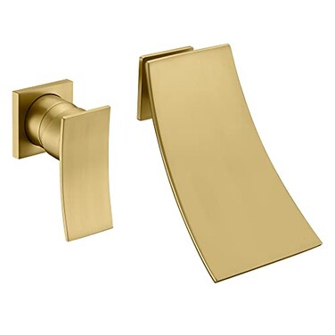 sumerain Wall Mount Tub Faucet Set Waterfall Bathtub Filler Single LeftHanded Handle Brushed Gold Finish