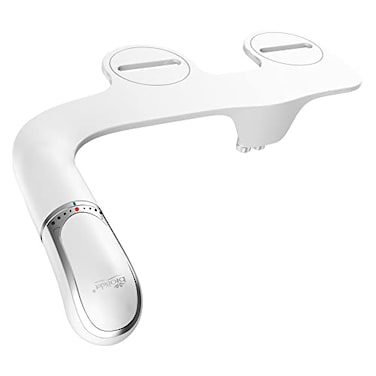 Bio Bidet SlimTwist Bidet Attachment for Toilet Non Electric Retractable Dual Nozzles Adjustable Water Pressure Splash Guard Easy Install White
