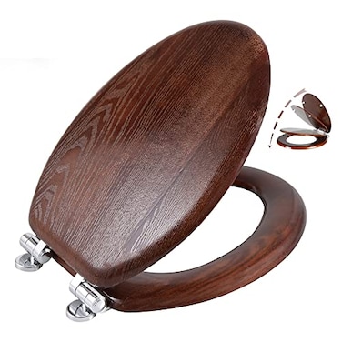 Angel Shield Elongated Wood Toilet Seat with Quiet CloseEasy CleanQuickRelease HingesElongatedDark Walnut