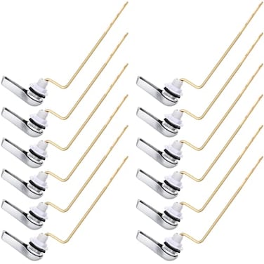 Lasnten 12 Pieces Side Mount Toilet Flush Handle Lever Replacement Brass Universal Flush Lever Finish Kit for Most Toilets Silver Handle