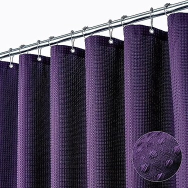 Dynamene Purple Fabric Shower Curtain Waffle Textured Heavy Duty Cloth Shower Curtains for Bathroom 256GSM Hotel Spa Luxury Weighted Polyester Bath Curtain Set with 12 Plastic Hooks72Wx72HPurple
