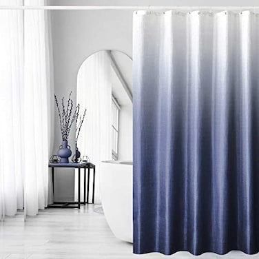 Gibelle Waffle Weave Ombre Fabric Shower Curtain Navy Blue Bathroom Decor Accessories Set with Hooks Water Repellent and Machine Washable 72 x 72