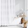 Dynamene Extra Long Shower Curtains 72 x 84 Inches Long Textured Tufted Chenille Striped Fabric Bathroom Shower Curtain Tall Modern Shabby Chic Waterproof Cloth Shower Curtain Set with Hooks White