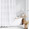 Dynamene Extra Long Shower Curtains 72 x 84 Inches Long Textured Tufted Chenille Striped Fabric Bathroom Shower Curtain Tall Modern Shabby Chic Waterproof Cloth Shower Curtain Set with Hooks White