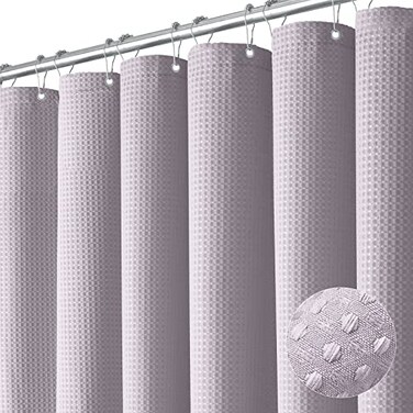 Dynamene Lavender Fabric Shower Curtain Waffle Weave Textured Heavy Duty Cloth Shower Curtains for Bathroom 256GSM Hotel Luxury Weighted Bath Curtain Set with 12 Hooks72x72 Lavender
