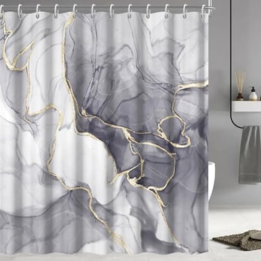 Ruelvth Grey Shower Curtain Ombre Light Grey Marble Shower Curtain Set Modern Aesthetic Gray Ink Texture Waterproof Bathroom Curtain with Hooks 72x72 Inch