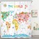 Riyidecor Kids World Map Shower Curtain for Bathroom Decor 60Wx72H Funny Educational Tool Cartoon Cute Animal Geography Continents Ocean Art Printed Fabric Polyester Waterproof 12 Pack Plastic Hooks