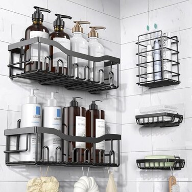 EUDELE 5Pack Adhesive Shower Caddy Organizer Large Capacity Rustproof Stainless Steel Shower Shelves No Drill Bathroom Storage for Shower Kitchen Home Decor