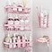 Liuoud 5 Pack Shower Caddy Organizer Rack Shelf for Inside Shower Adhesive Bathroom Wall Storage Basket Rustproof Stainless Steel Shampoo Holder Girly Bathroom Accessory Decor Set Pink