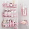 Liuoud 5 Pack Shower Caddy Organizer Rack Shelf for Inside Shower Adhesive Bathroom Wall Storage Basket Rustproof Stainless Steel Shampoo Holder Girly Bathroom Accessory Decor Set Pink