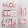 Liuoud 5 Pack Shower Caddy Organizer Rack Shelf for Inside Shower Adhesive Bathroom Wall Storage Basket Rustproof Stainless Steel Shampoo Holder Girly Bathroom Accessory Decor Set Pink