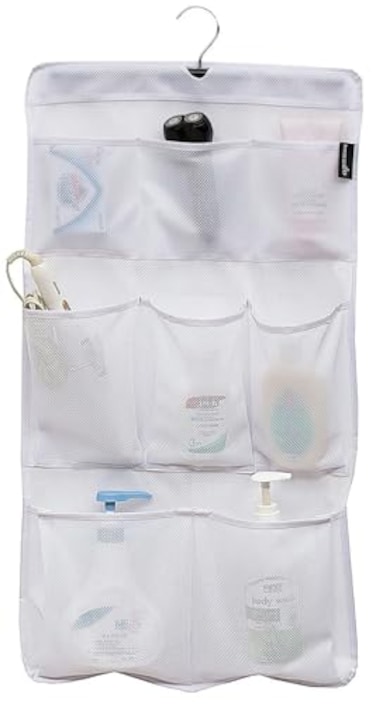 MISSLO 8 Pockets Mesh Shower Organizer Hanging Caddy with Rotating Hanger Quick Dry Bathroom Storage White