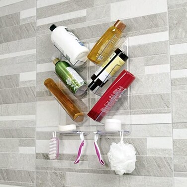 ShowerGem Shower Caddy Fast 30Second Installation Made for Busy Homes Elderly Limited Mobility Acrylic Adhesive Shower Shelf Bath Organizer No Drill Rust Proof Storage for Shampoos up to 1L