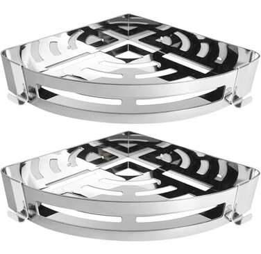 NearMoon Bathroom Shower Caddy 2 Pack 304 Stainless Steel Shower Organizer with 2 Hooks No Drill Corner Shelf Chrome Finish