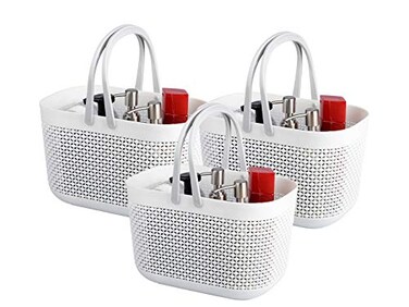 UUJOLY Plastic Storage Baskets with Handle Shower Caddy Organizer Bins for Home Bathroom Kitchen 3 PackWhite